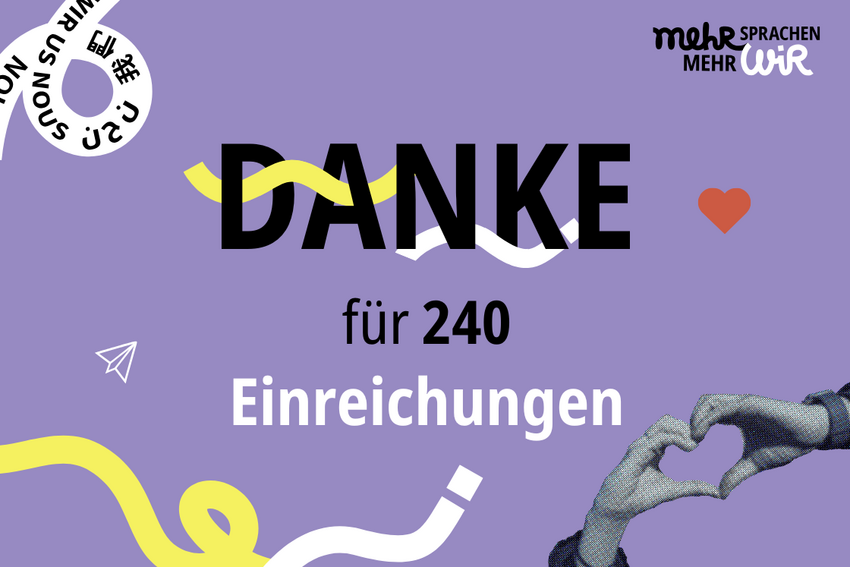 Schriftzug "Danke für 240 Einreichungen"