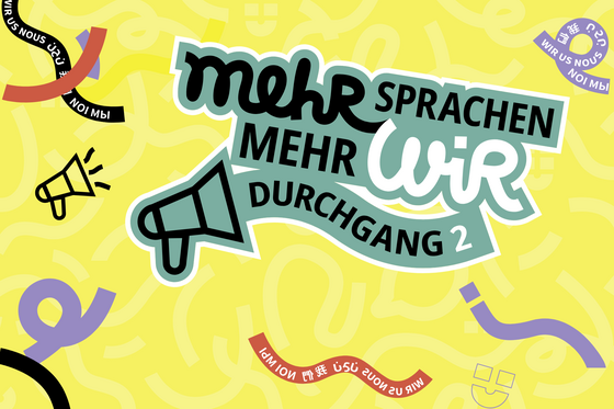 Gelber Hintergrund und Logo Mehr Sprachen - mehr WIR Durchgang 2